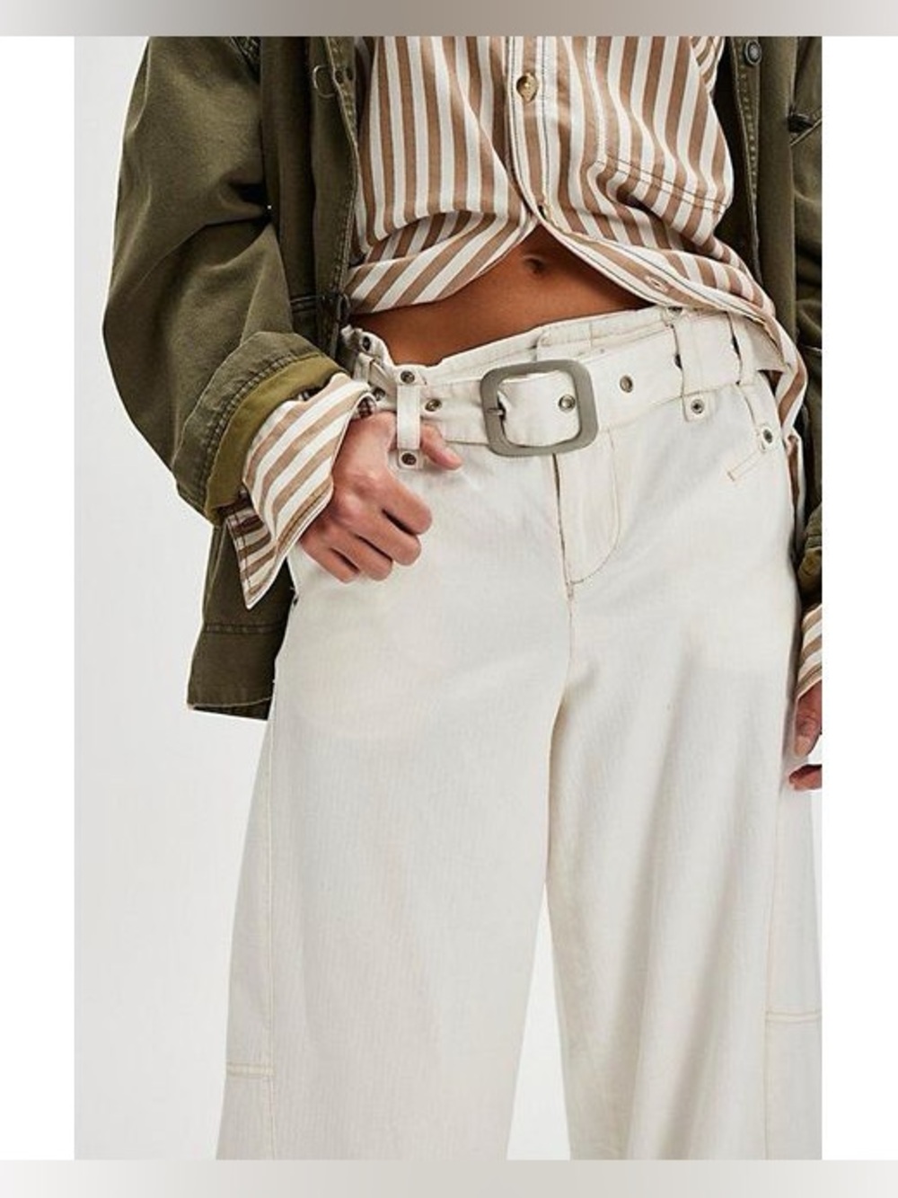 NWT FREE PEOPLE WE THE FREE SLOANE BELTED PANTS, TOFU, X-LARGE